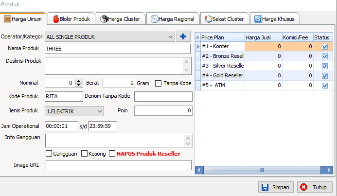 Pengaturan Produk di IRS