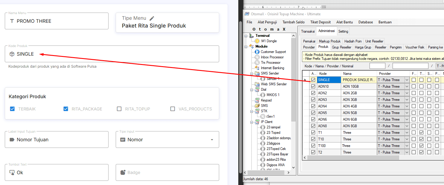 Kode Produk di Webkonsol untuk Otomax