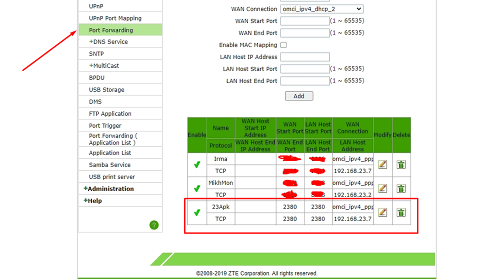 Contoh Port Forwarding
