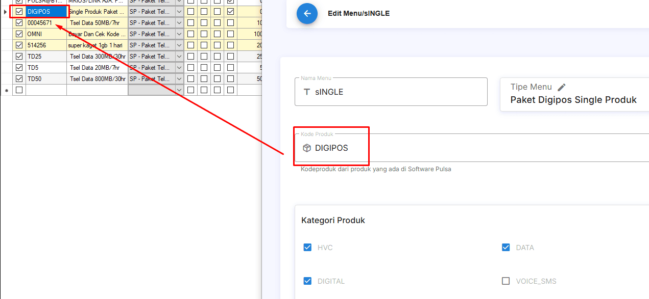 Kode Produk di Webkonsol untuk Otomax