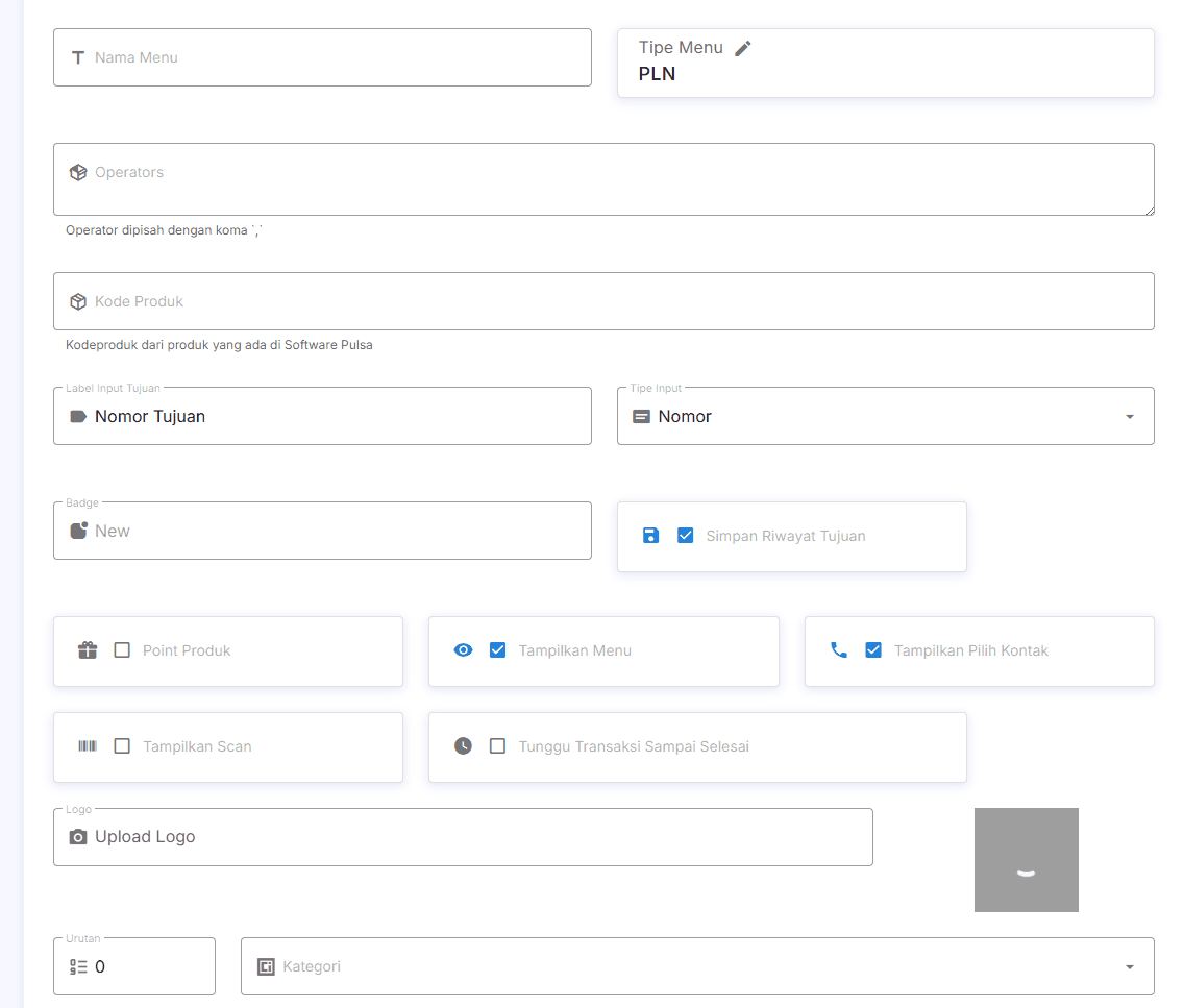 Formulir Detail Menu