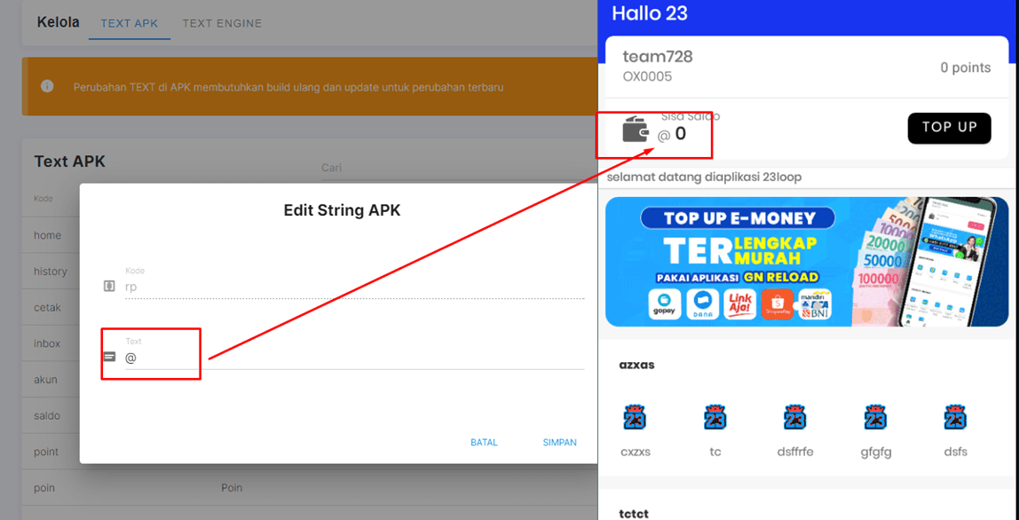 Contoh Perubahan Teks Aplikasi