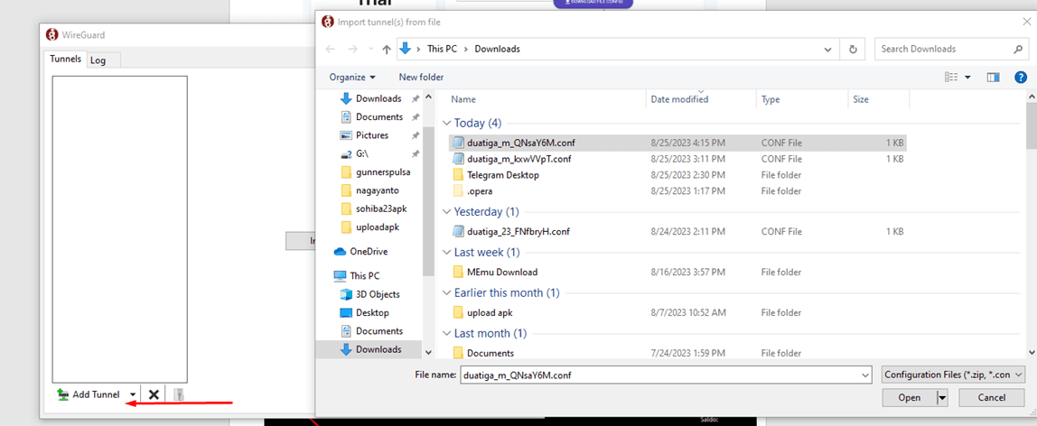 Impor konfigurasi ke WireGuard