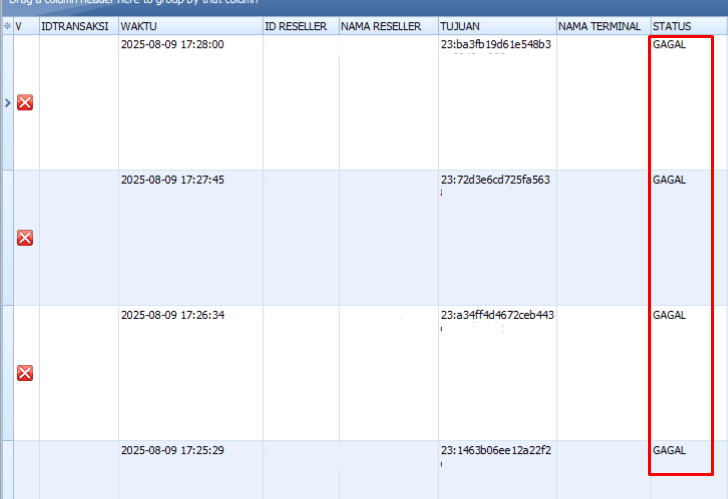 Sender Gagal Mengirim