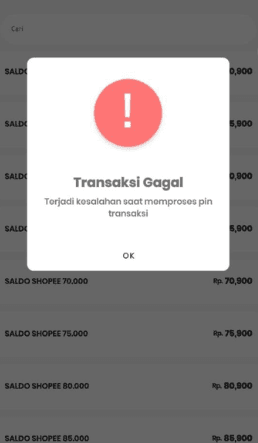 Kesalahan Transaksi Menggunakan Pin