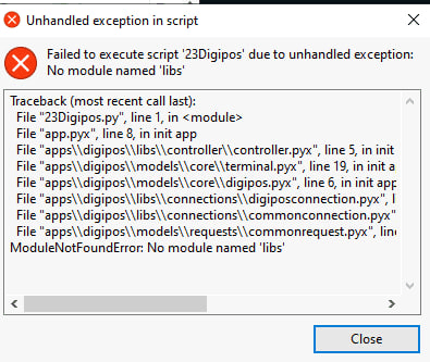  error unhandled exception in script