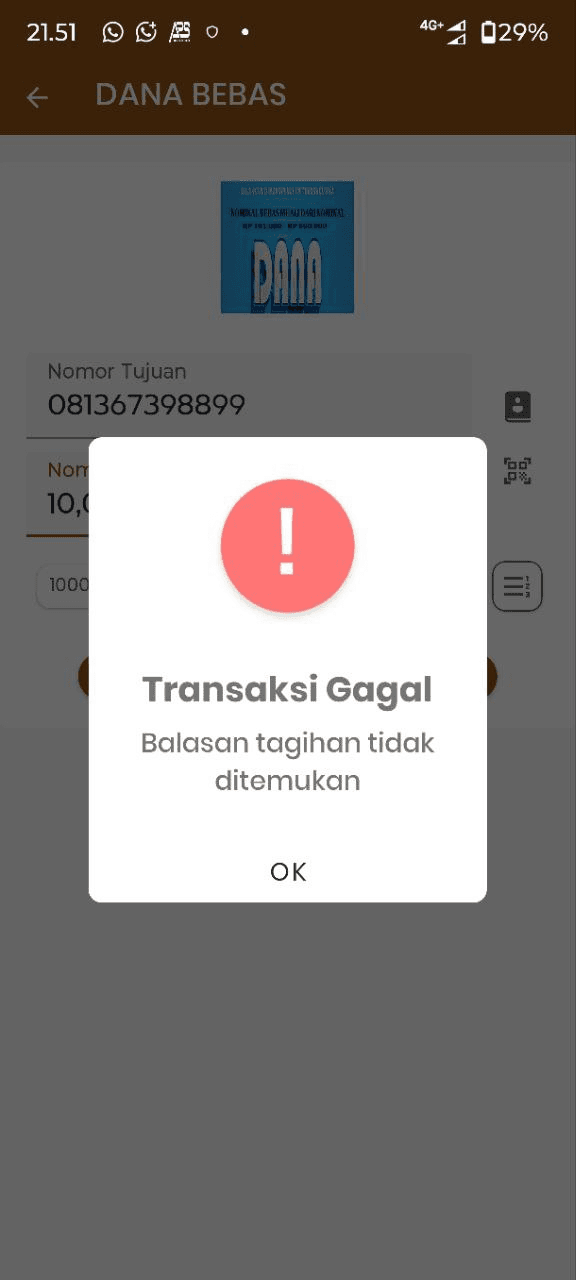 Error Tagihan Tidak Ditemukan