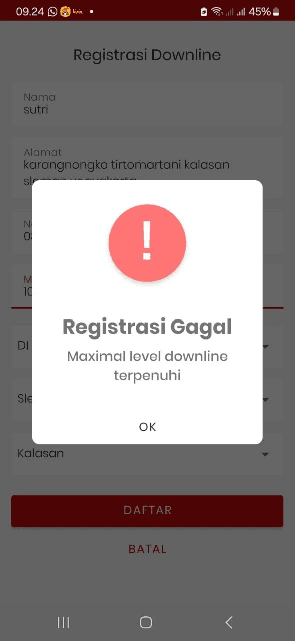 Error Registrasi Gagal