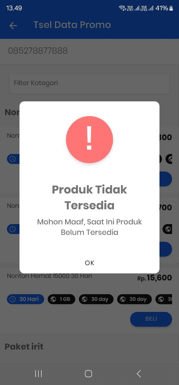 Error Produk Tidak Tersedia