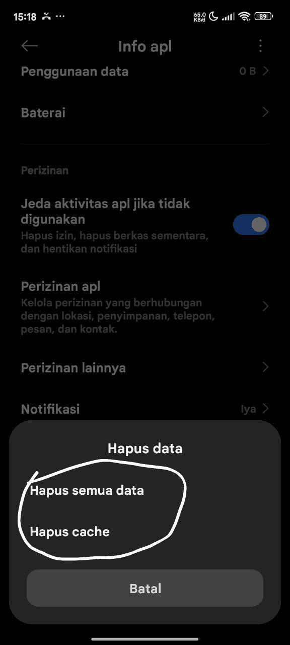 Hapus Cache dan Data